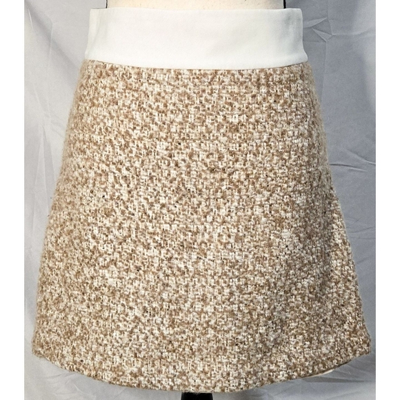 Club Monaco Dresses & Skirts - Club Monaco Wool Tweed Mini Skirt A Line Beige White Zipper Quiet Luxury